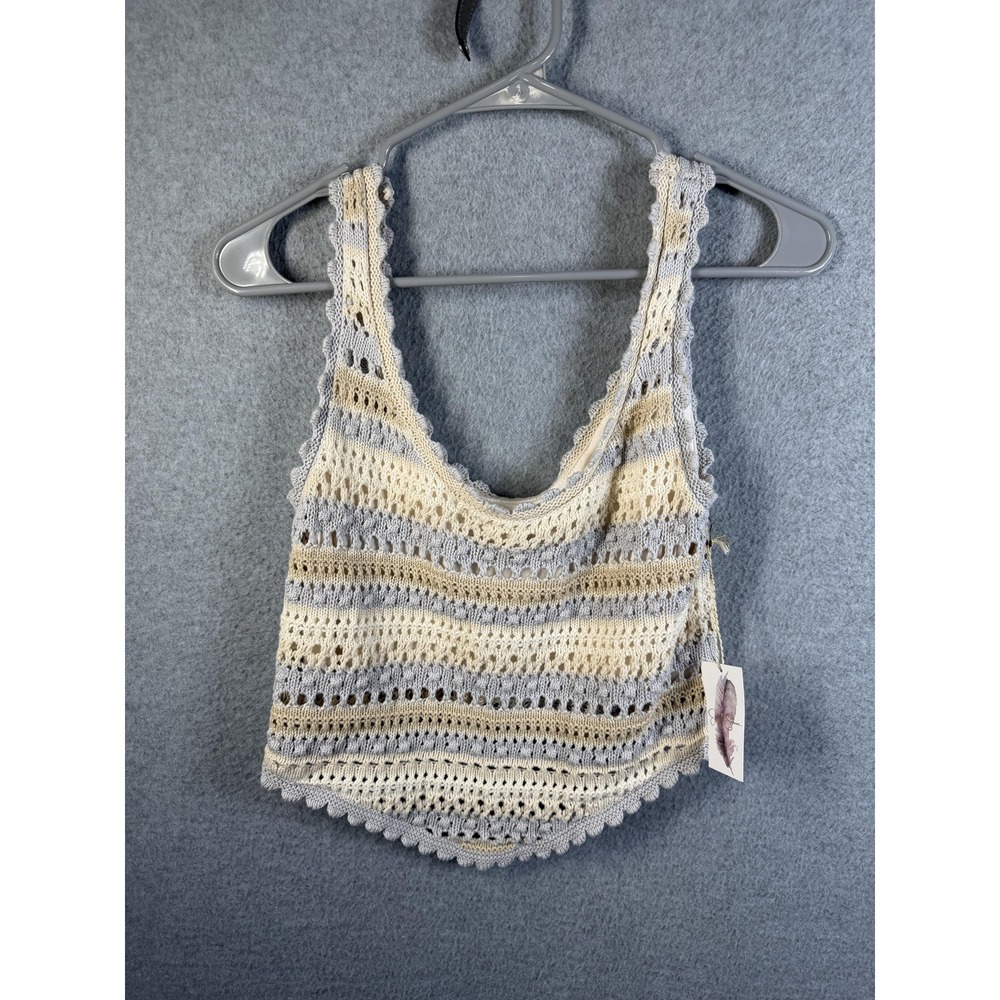 Jessica Simpson Tank Top Womens Large White Crochet Striped Scoop Neck Cropped